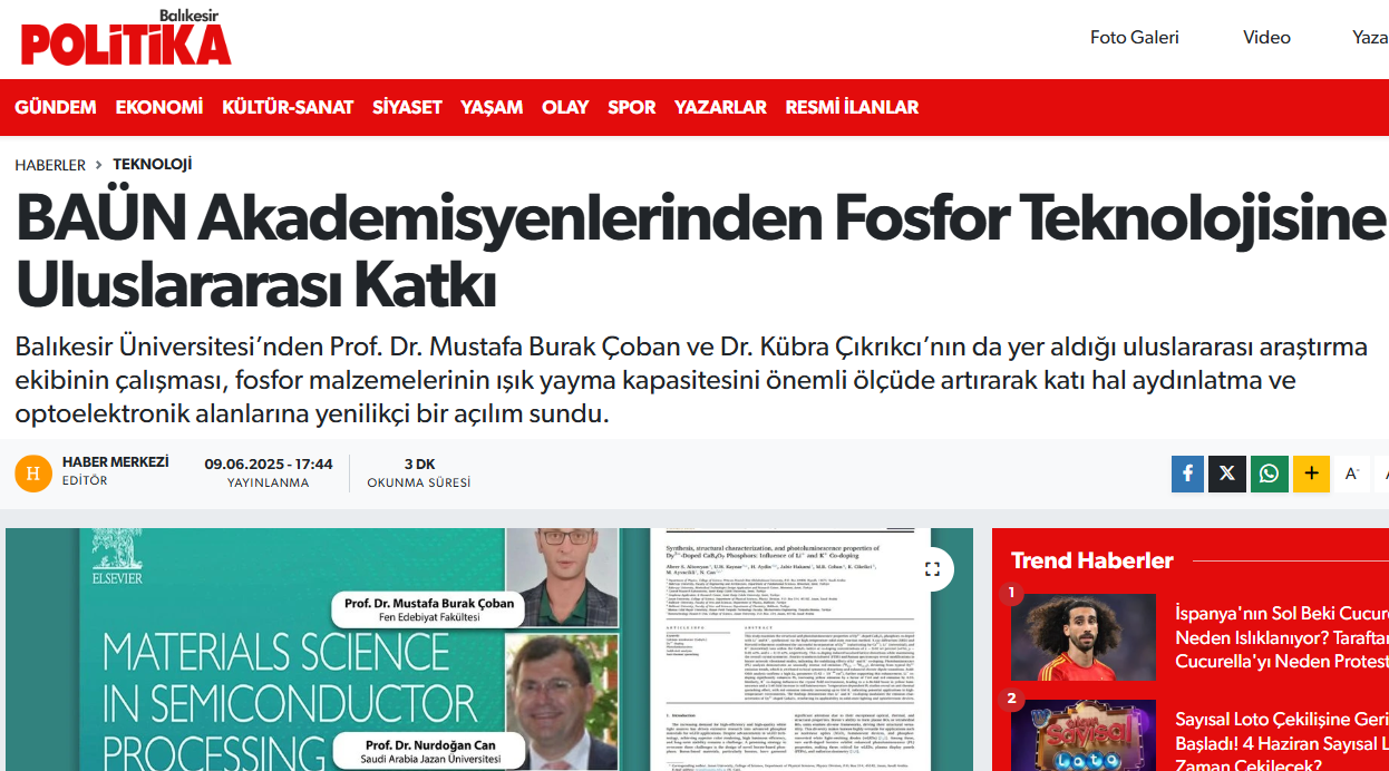 BAÜN Akademisyenlerinden Fosfor Teknolojisine Uluslararası Katkı