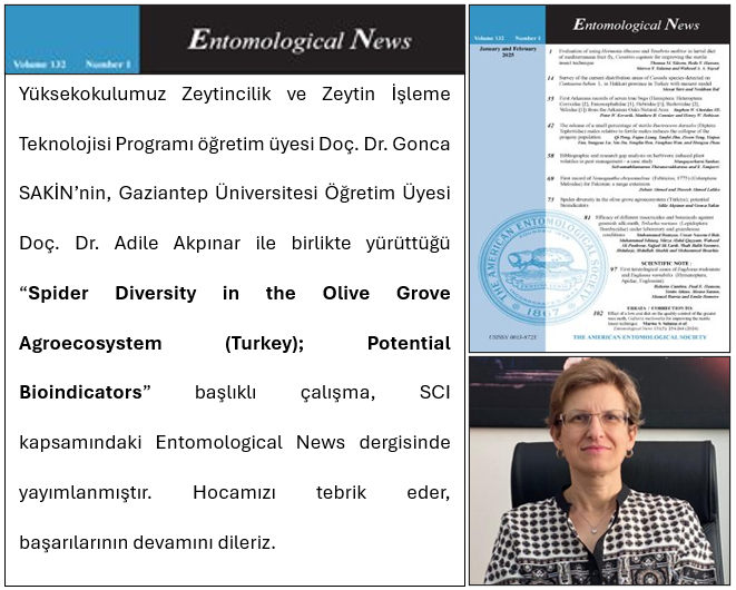 Öğretim Üyemiz Doç.Dr. Gonca SAKİN' in Makalesi Entomological News’te Yayımlandı