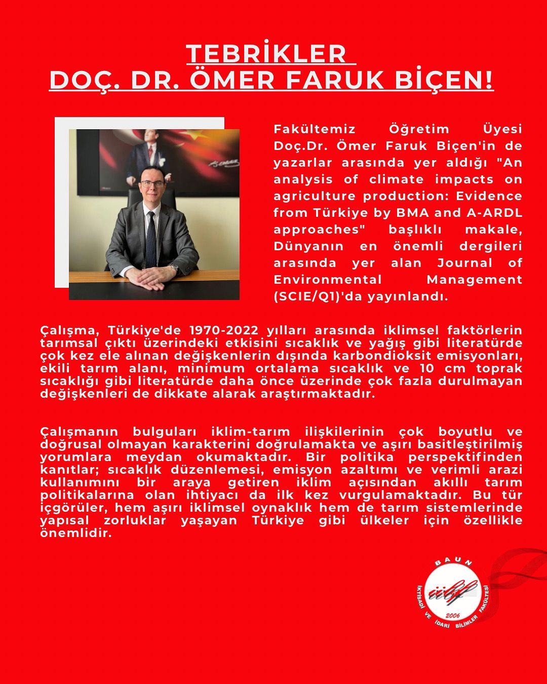 Doç. Dr. Ömer Faruk BİÇEN, Q1 Yayınlarına Bir Yenisini Ekledi