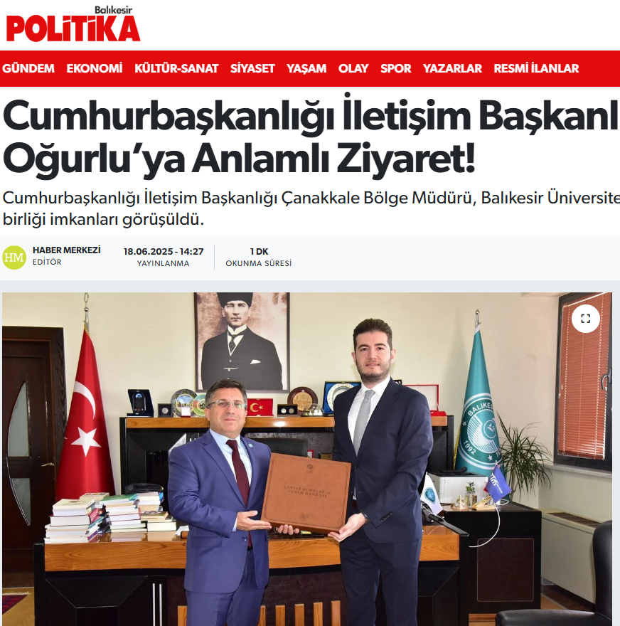 Cumhurbaşkanlığı İletişim Başkanlığı’ndan Rektör Oğurlu’ya Anlamlı Ziyaret!