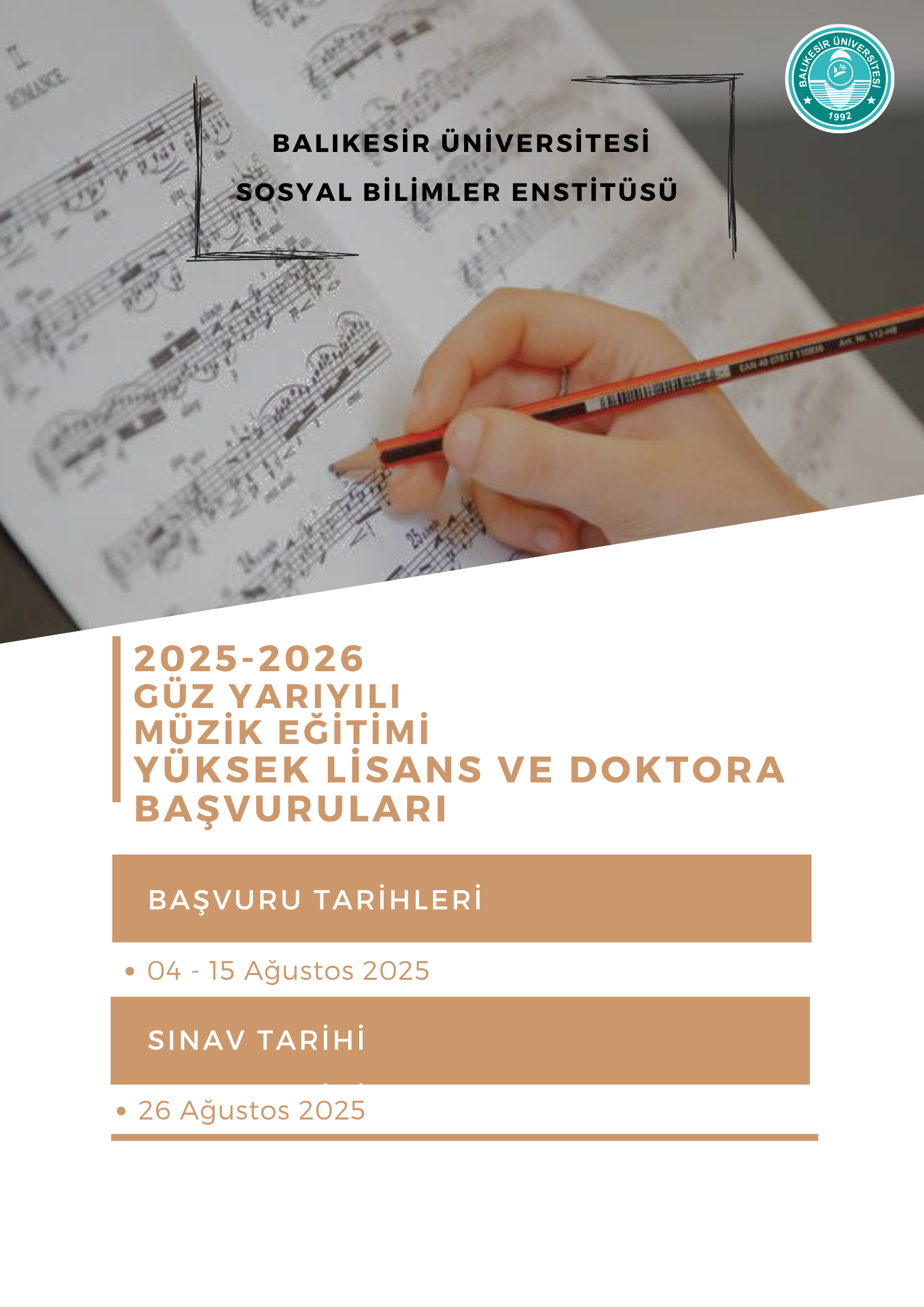 2025/2026 Eğitim-Öğretim Yılı Güz Yarıyılı Lisansüstü Programlara Başvuru İlanı 1