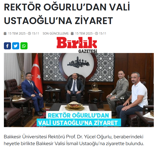REKTÖR OĞURLU’DAN VALİ USTAOĞLU’NA ZİYARET