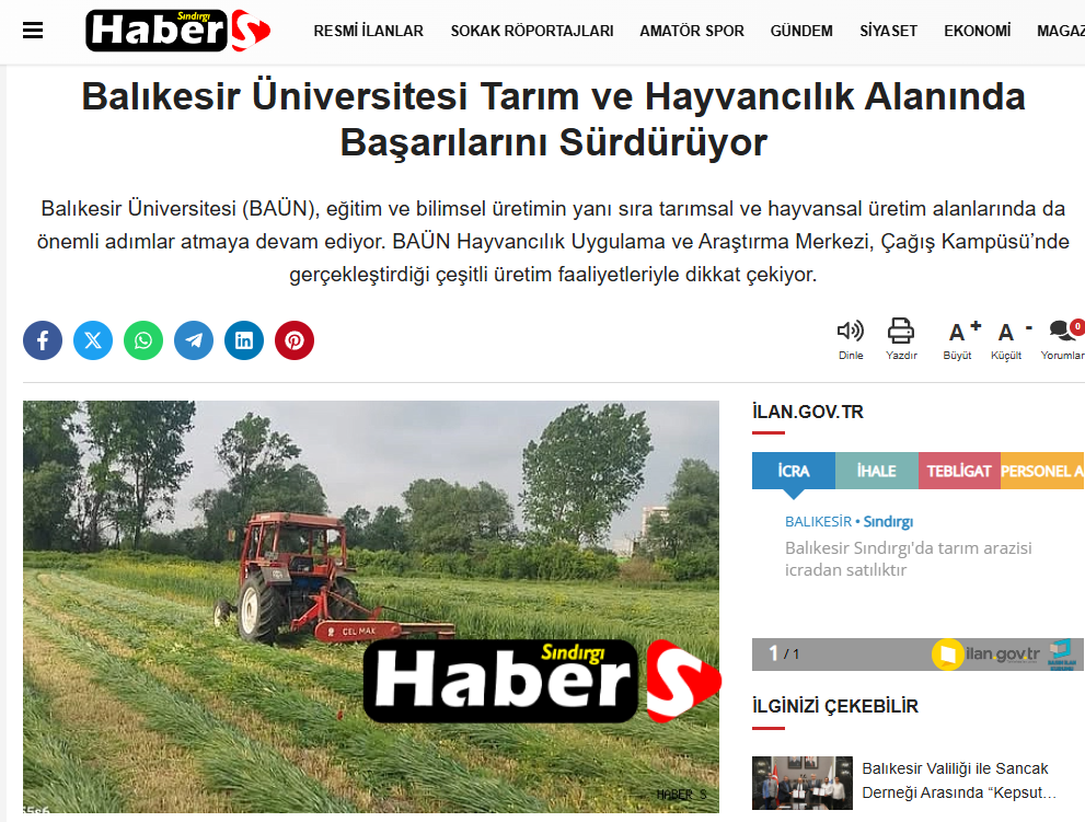 Balıkesir Üniversitesi Tarım ve Hayvancılık Alanında Başarılarını Sürdürüyor