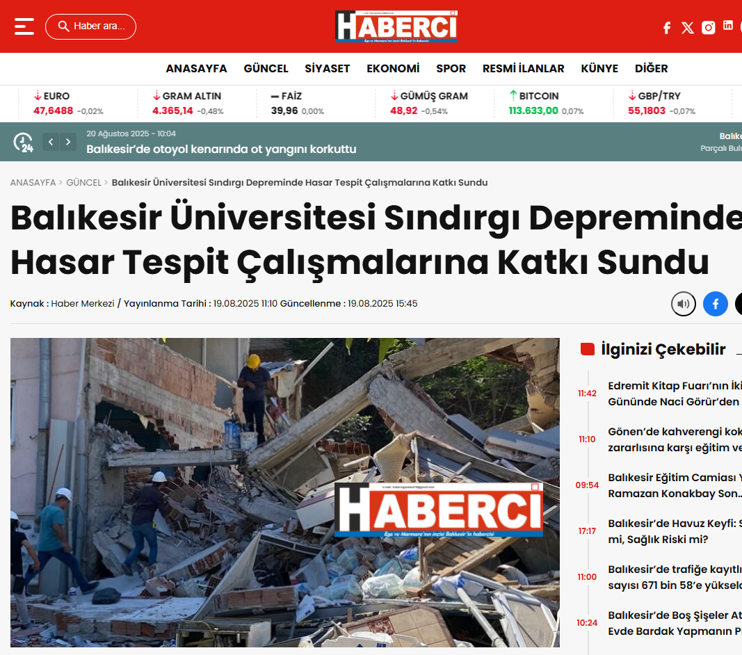 Balıkesir Üniversitesi Sındırgı Depreminde Hasar Tespit Çalışmalarına Katkı Sundu