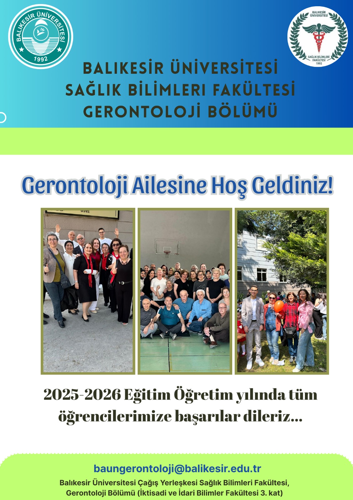 Gerontoloji Bölümüne Hoş Geldiniz!