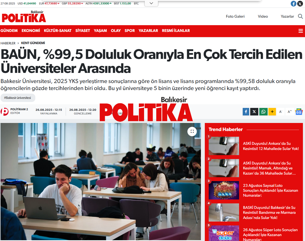 BAÜN, %99,5 Doluluk Oranıyla En Çok Tercih Edilen Üniversiteler Arasında