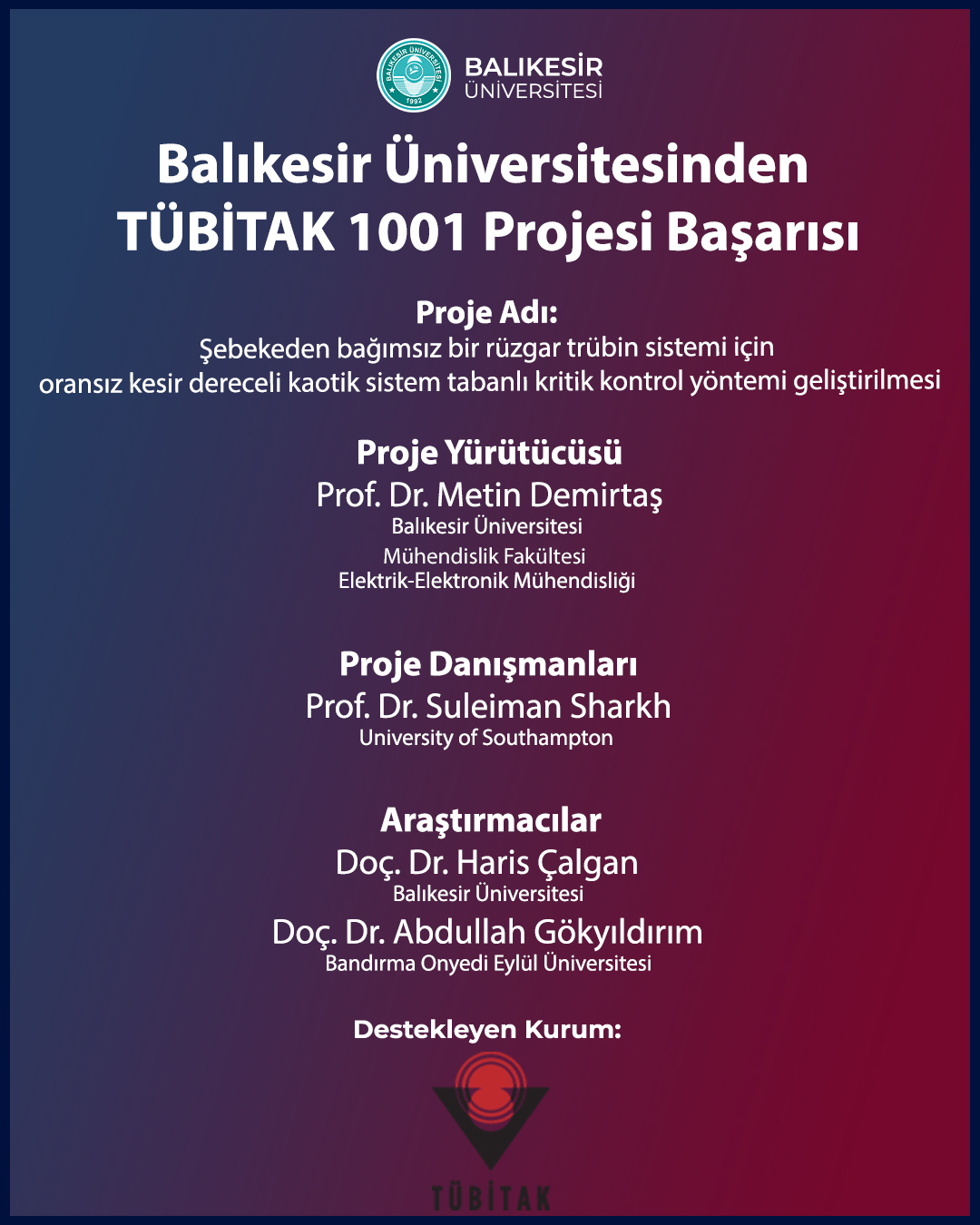 Balıkesir Üniversitesinden TÜBİTAK 1001 Projesi Başarısı