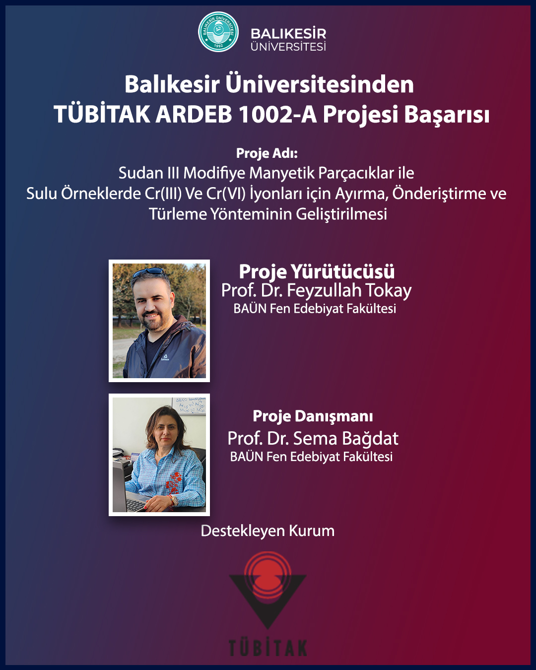 Balıkesir Üniversitesinden TÜBİTAK ARDEB 1002-A Projesi Başarısı