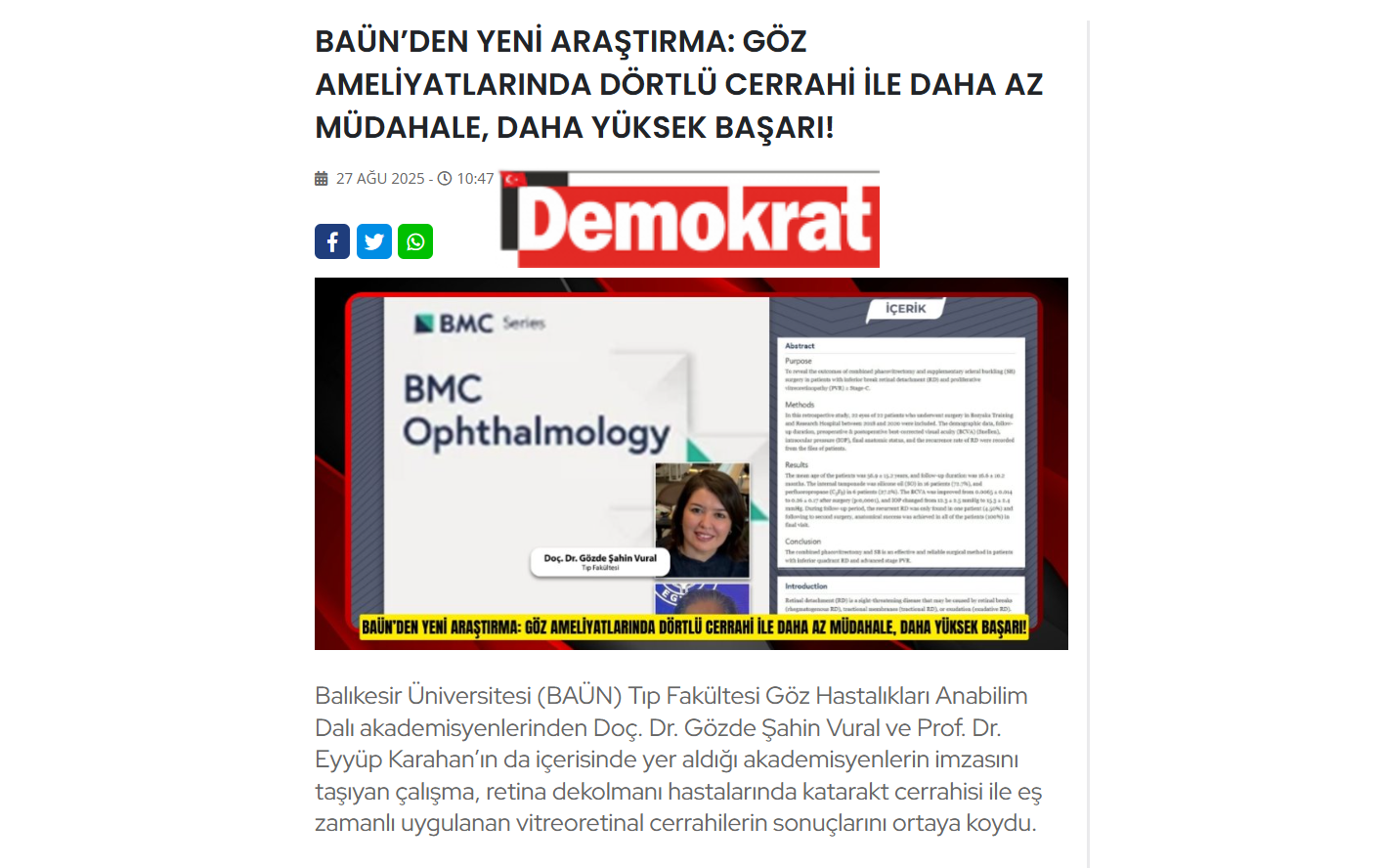 BAÜN’DEN YENİ ARAŞTIRMA: GÖZ AMELİYATLARINDA DÖRTLÜ CERRAHİ İLE DAHA AZ MÜDAHALE, DAHA YÜKSEK BAŞARI!