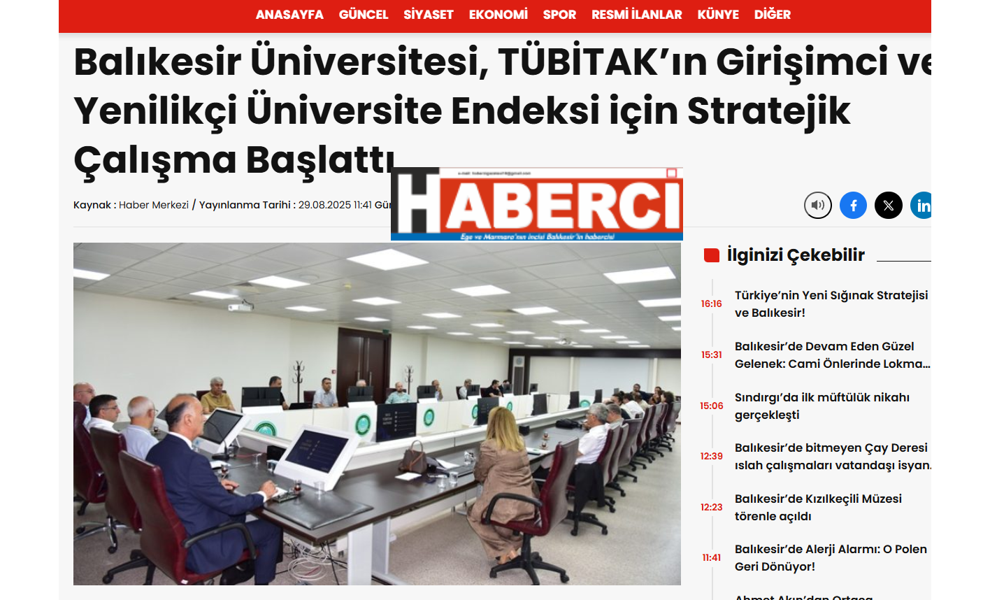 Balıkesir Üniversitesi, TÜBİTAK'ın Girişimci ve Yenilikçi Üniversite Endeksi İçin Stratejik Çalışma Başlattı