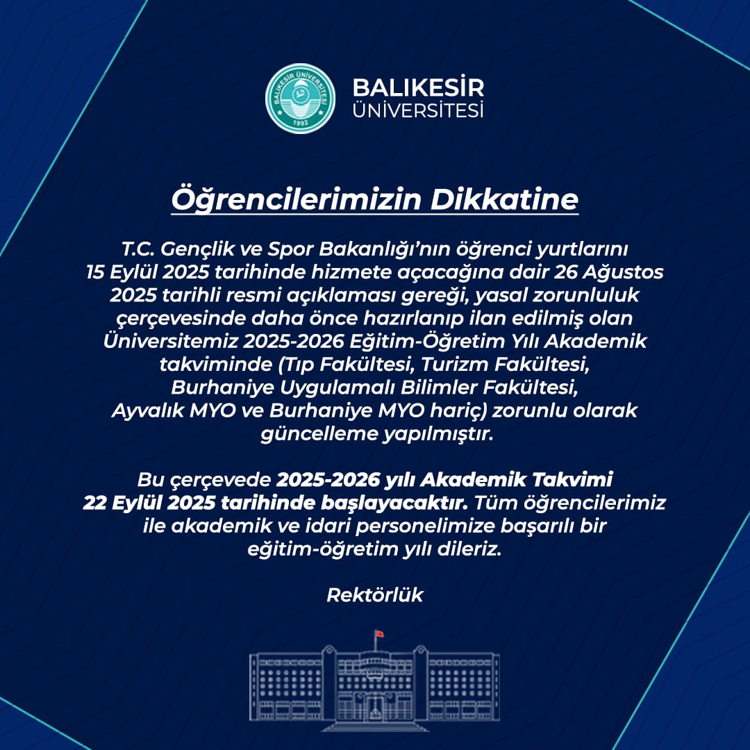 Announcement Regarding the 2025-2026 Academic Calendar