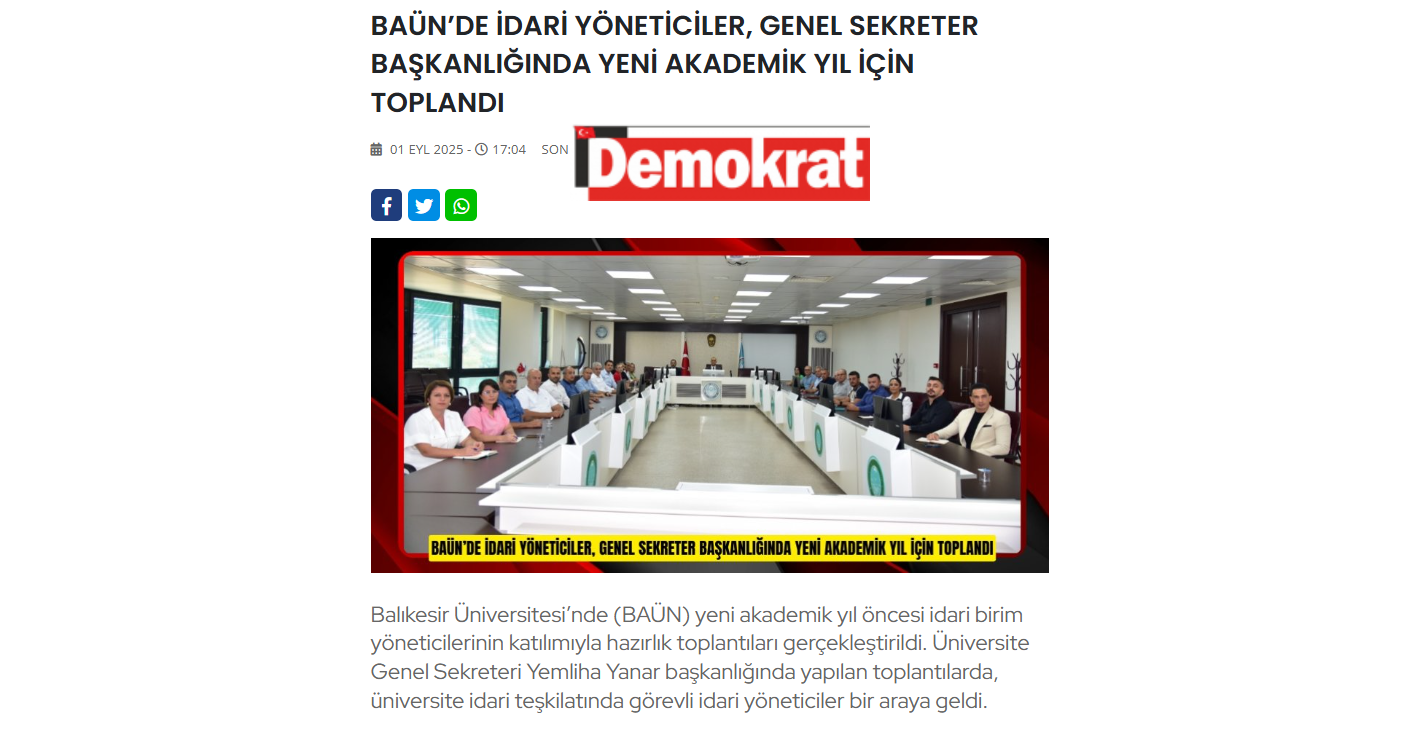BAÜN’DE İDARİ YÖNETİCİLER, GENEL SEKRETER BAŞKANLIĞINDA YENİ AKADEMİK YIL İÇİN TOPLANDI