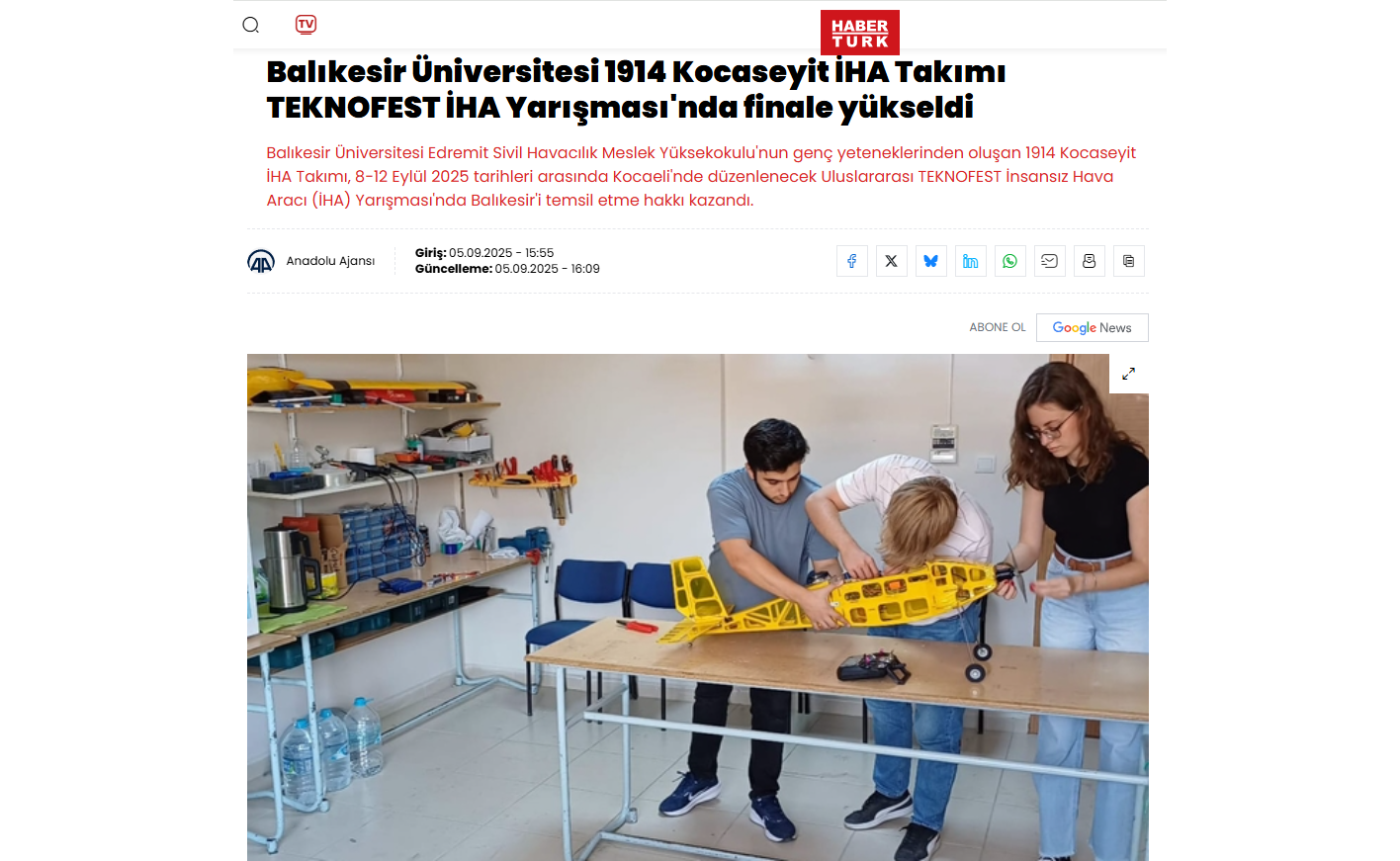 Balıkesir Üniversitesi 1914 Kocaseyit İHA Takımı TEKNOFEST İHA Yarışması'nda finale yükseldi