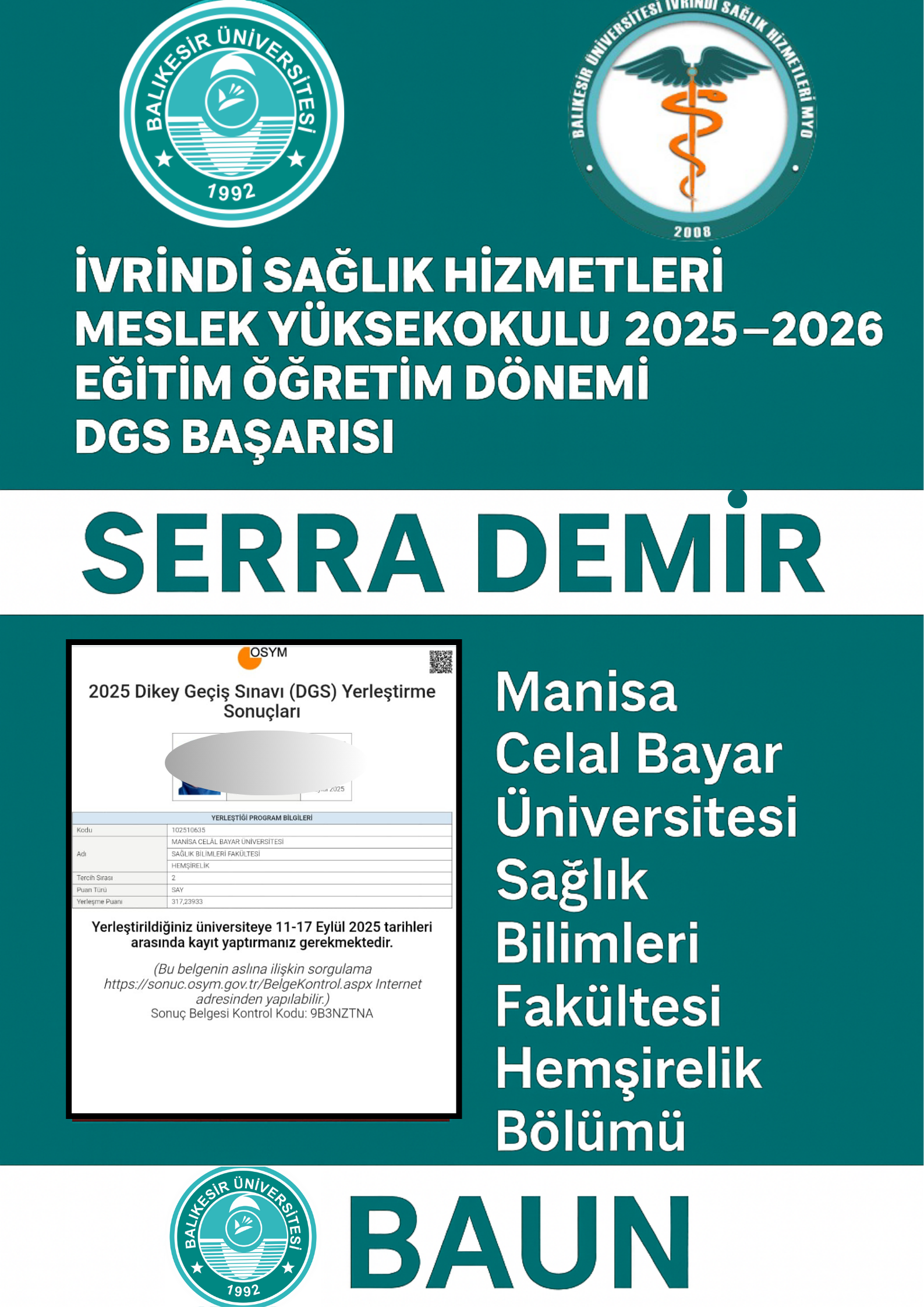 İlk ve Acil Yardım Programı Mezunlarımızın DGS Başarısı 2