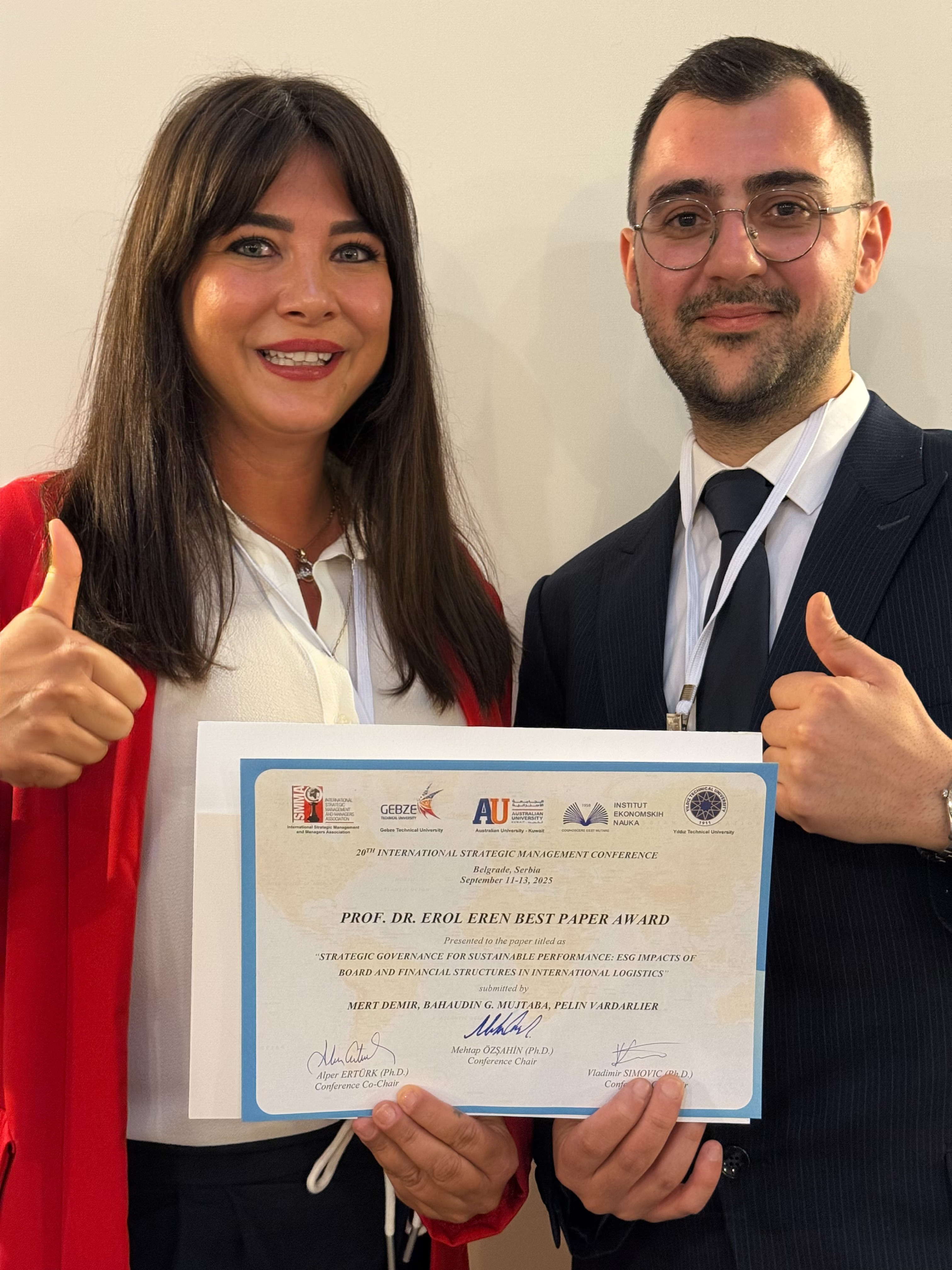 Congratulations to Res. Asst. Mert DEMİR and Prof. Dr. Pelin VARDARLIER