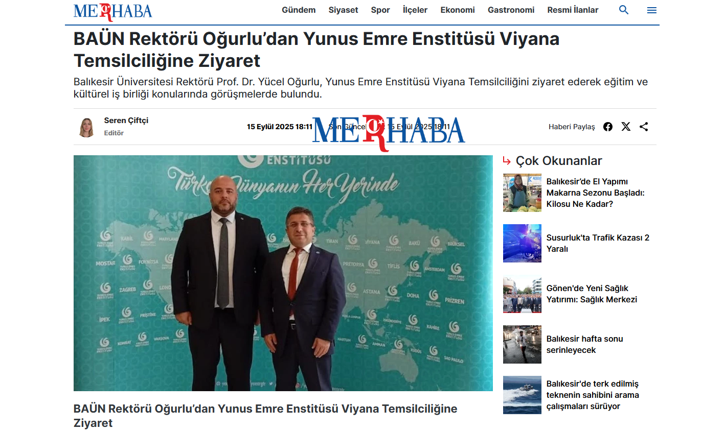 BAÜN Rektörü Oğurlu’dan Yunus Emre Enstitüsü Viyana Temsilciliğine Ziyaret