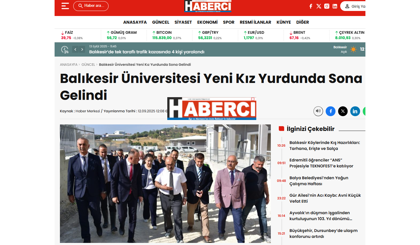 Balıkesir Üniversitesi Yeni Kız Yurdunda Sona Gelindi