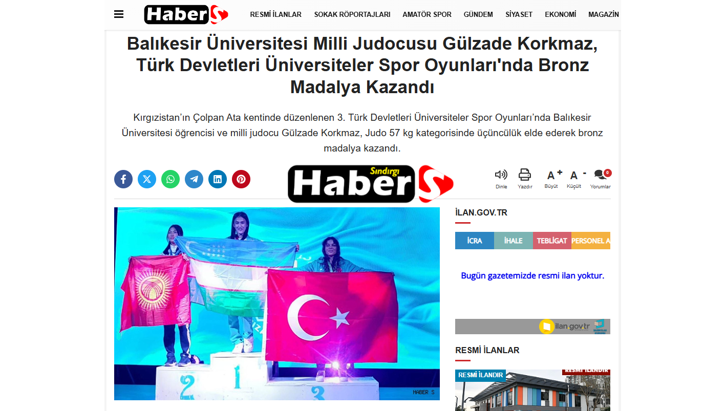 Balıkesir Üniversitesi Milli Judocusu Gülzade Korkmaz, Türk Devletleri Üniversiteler Spor Oyunları'nda Bronz Madalya Kazandı
