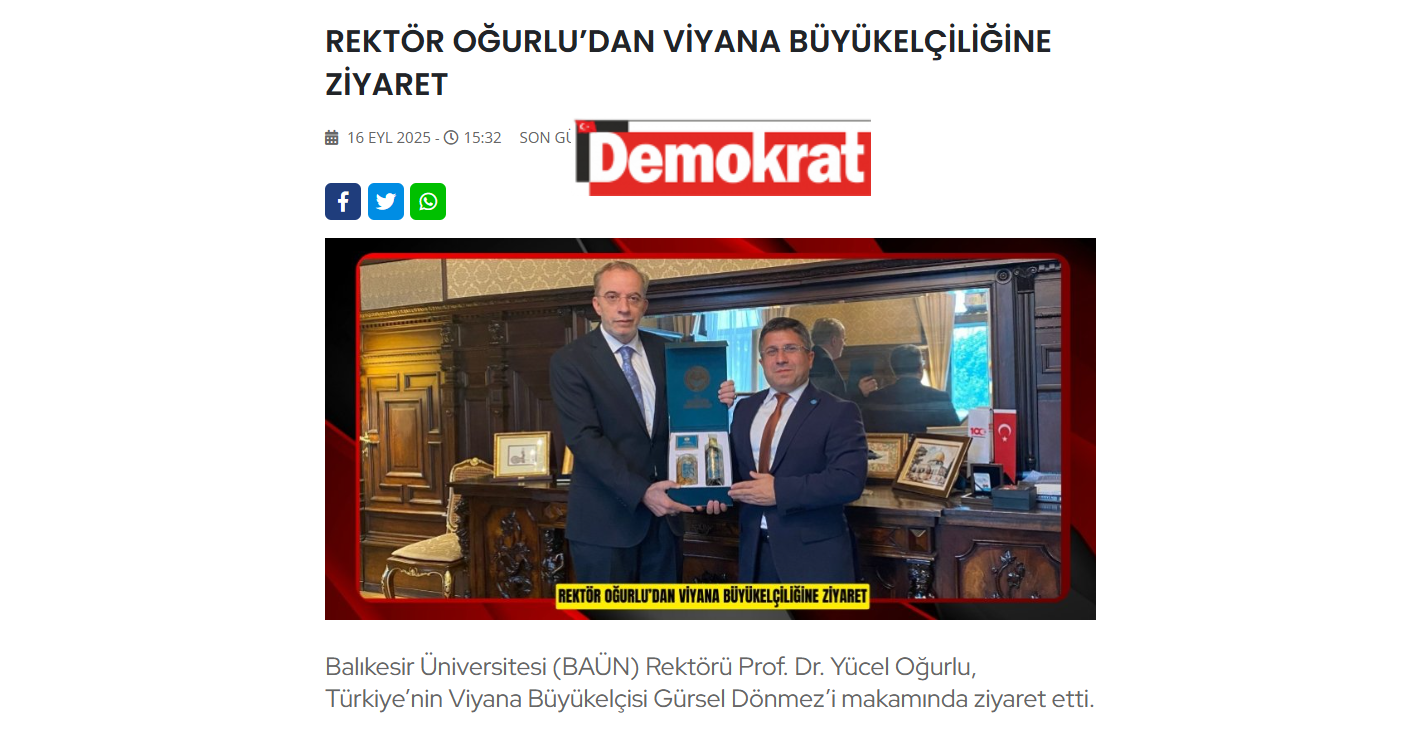 REKTÖR OĞURLU’DAN VİYANA BÜYÜKELÇİLİĞİNE ZİYARET