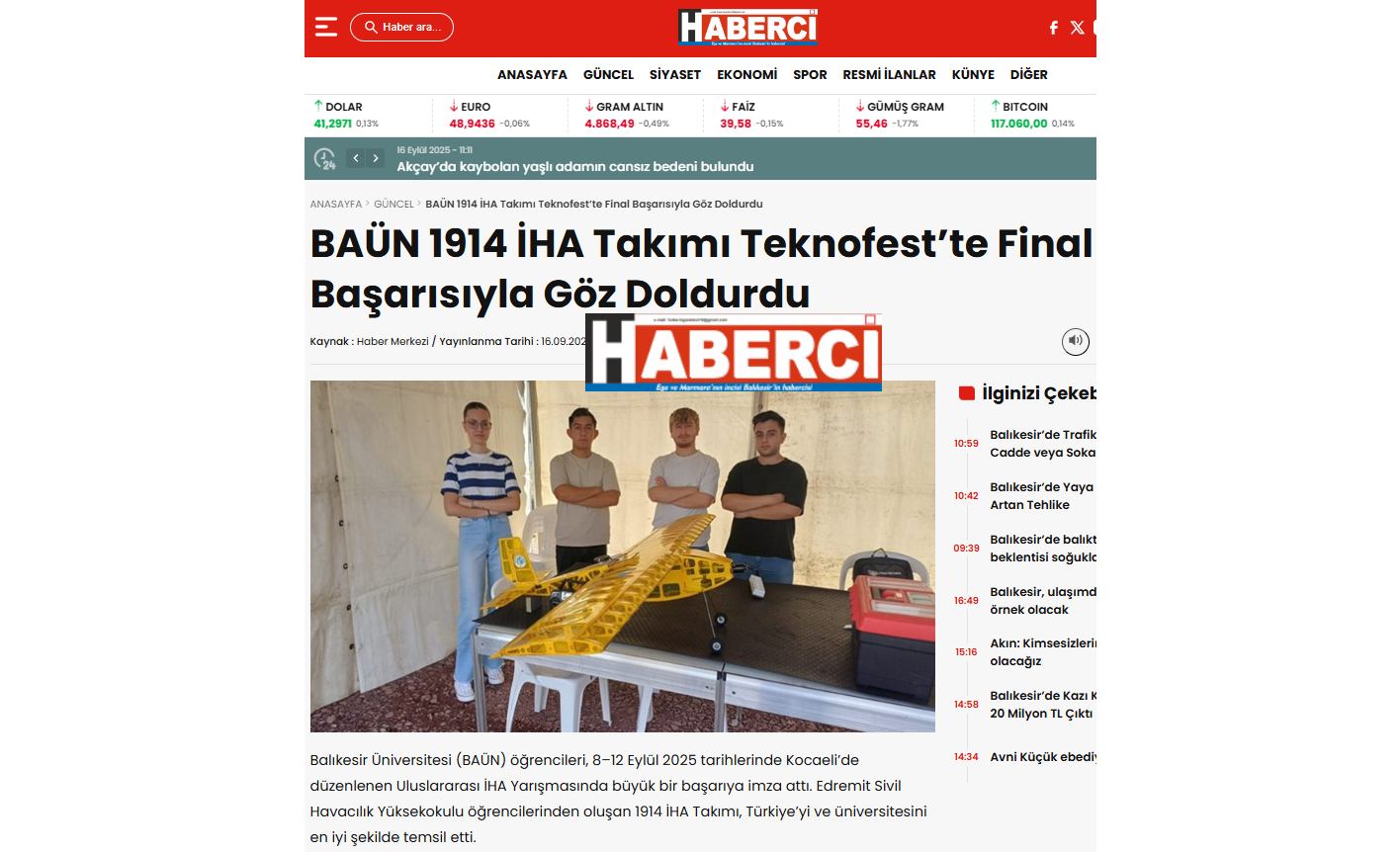 BAÜN 1914 İHA Takımı Teknofest' te Final Başarısıyla Göz Doldurdu