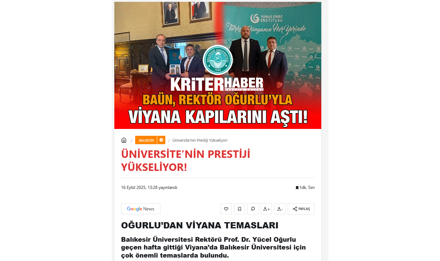 BAÜN, Rektör Oğurlu' yla Viyana Kapılarını Aştı!