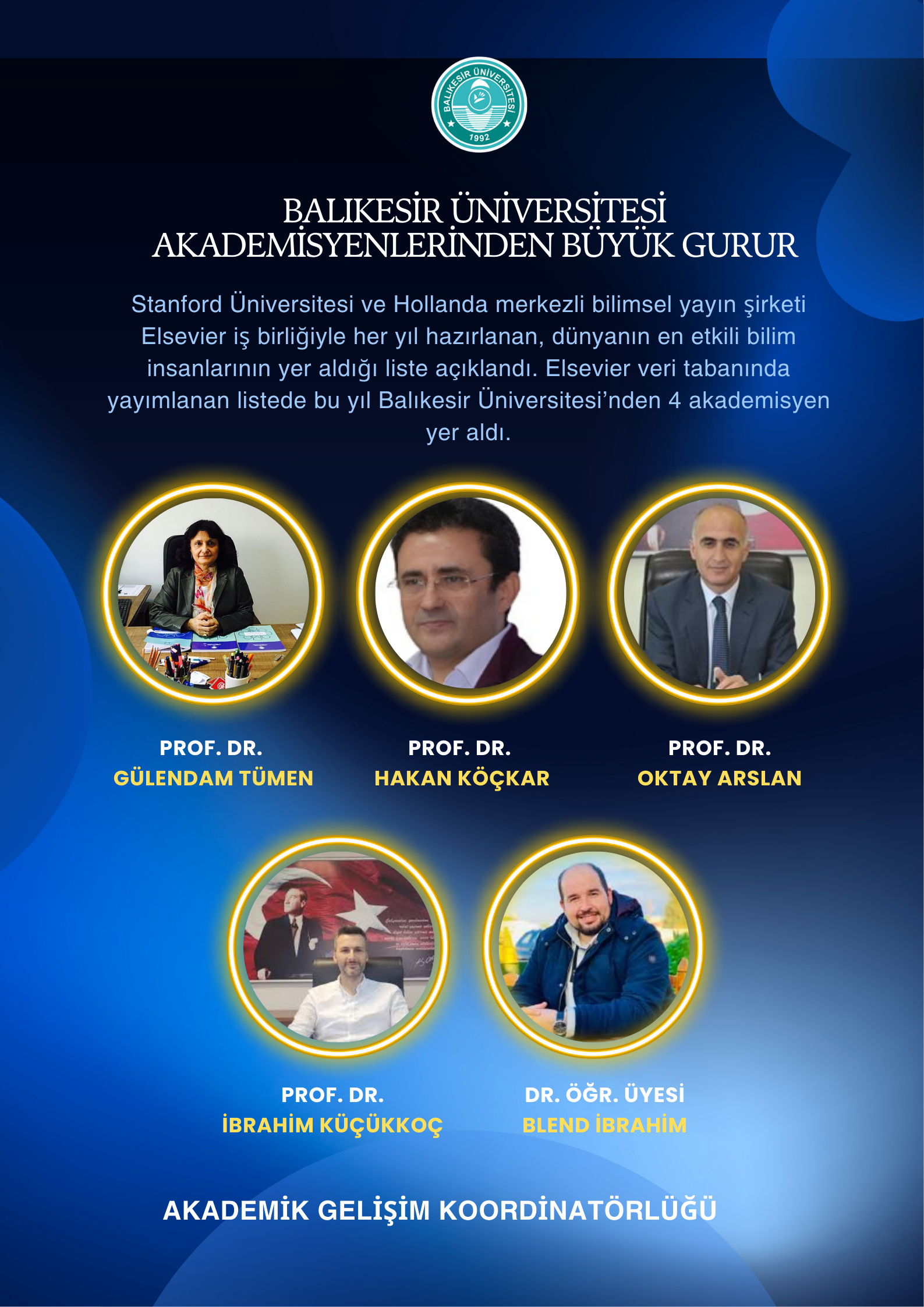 Dünyanın En Etkili Bilim İnsanları Listesinde BAÜN’den 5 Akademisyen Yer Aldı