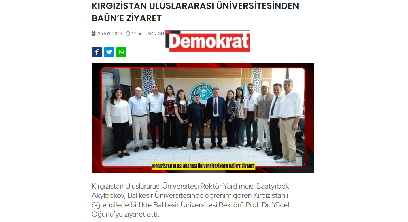 KIRGIZİSTAN ULUSLARARASI ÜNİVERSİTESİNDEN BAÜN’E ZİYARET