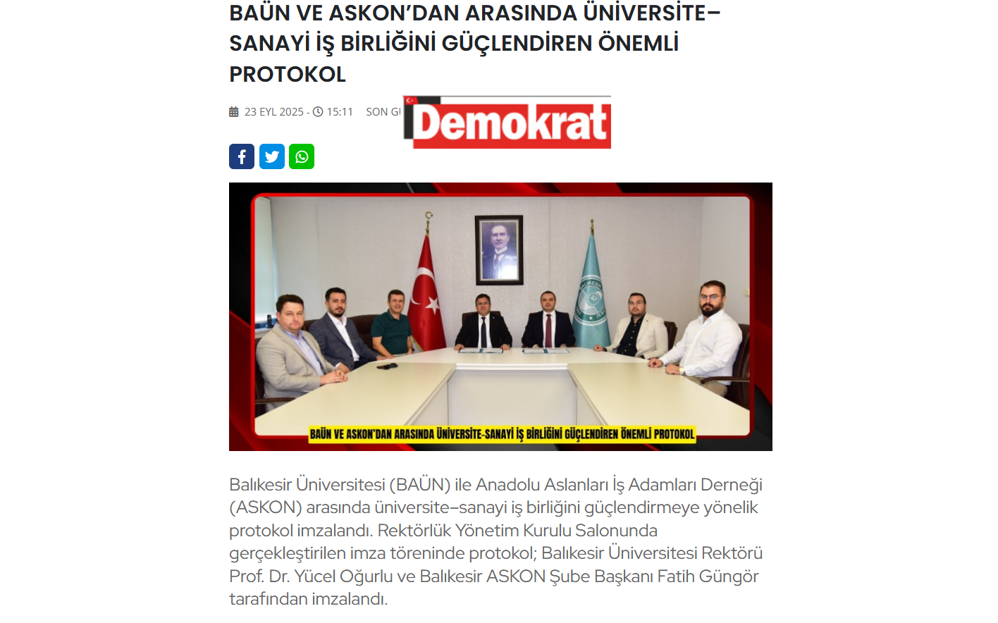 BAÜN VE ASKON’DAN ARASINDA ÜNİVERSİTE–SANAYİ İŞ BİRLİĞİNİ GÜÇLENDİREN ÖNEMLİ PROTOKOL