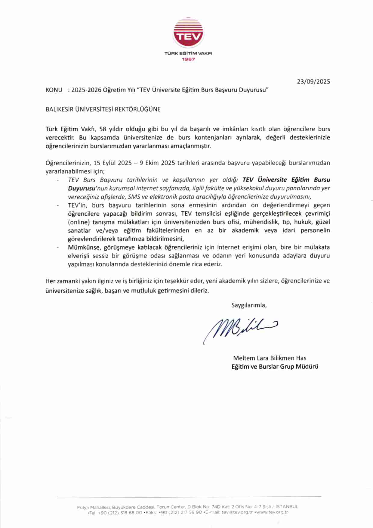 2025-2026 Academic Year TEV University Education Scholarship Quota Announcement 1