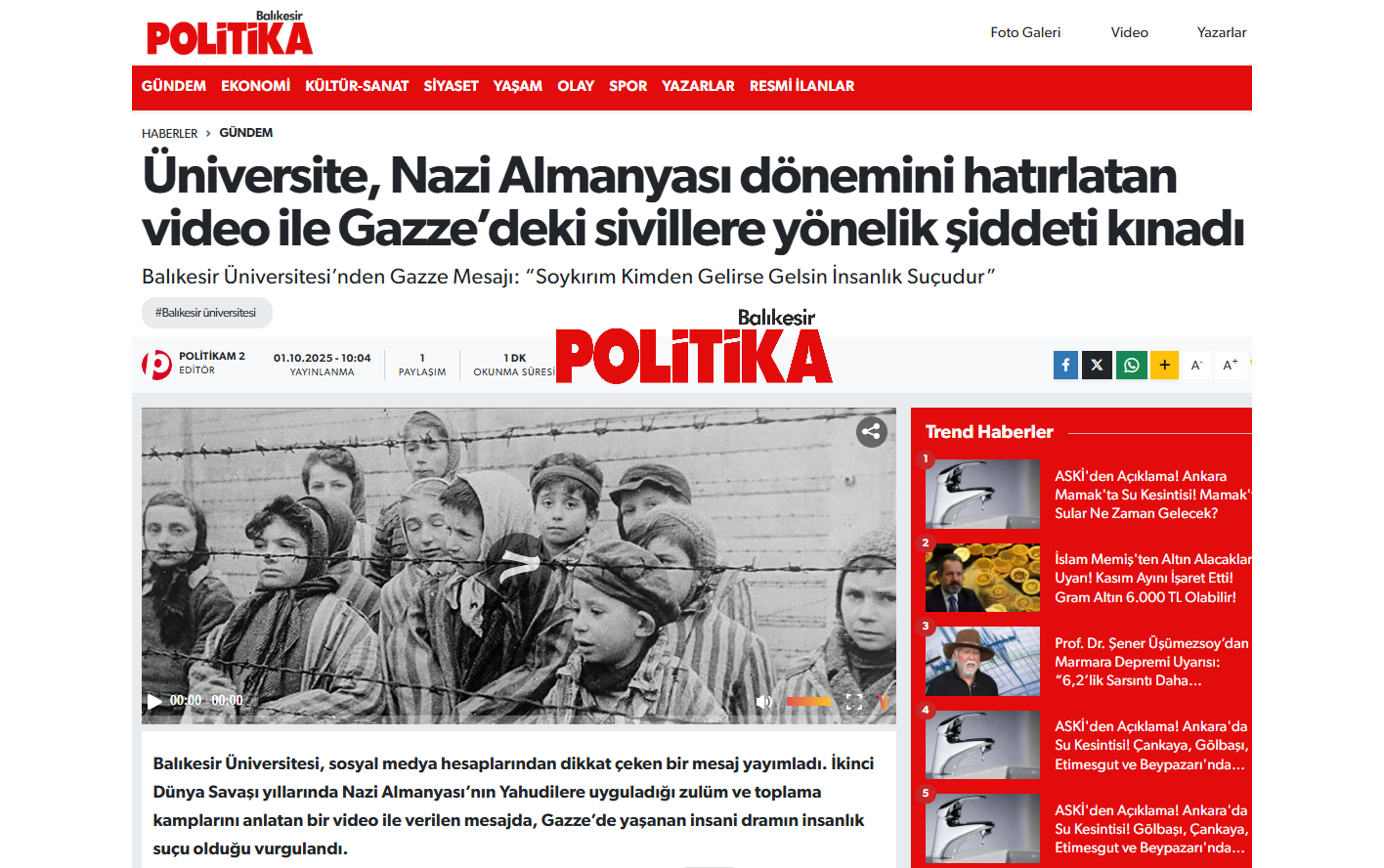 Üniversite, Nazi Almanyası dönemini hatırlatan video ile Gazze’deki sivillere yönelik şiddeti kınadı