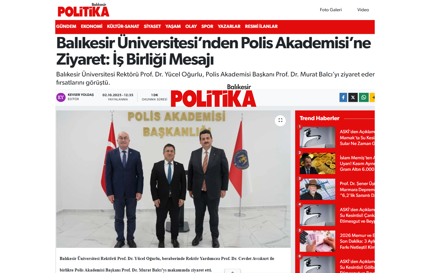 Balıkesir Üniversitesi’nden Polis Akademisi’ne Ziyaret: İş Birliği Mesajı
