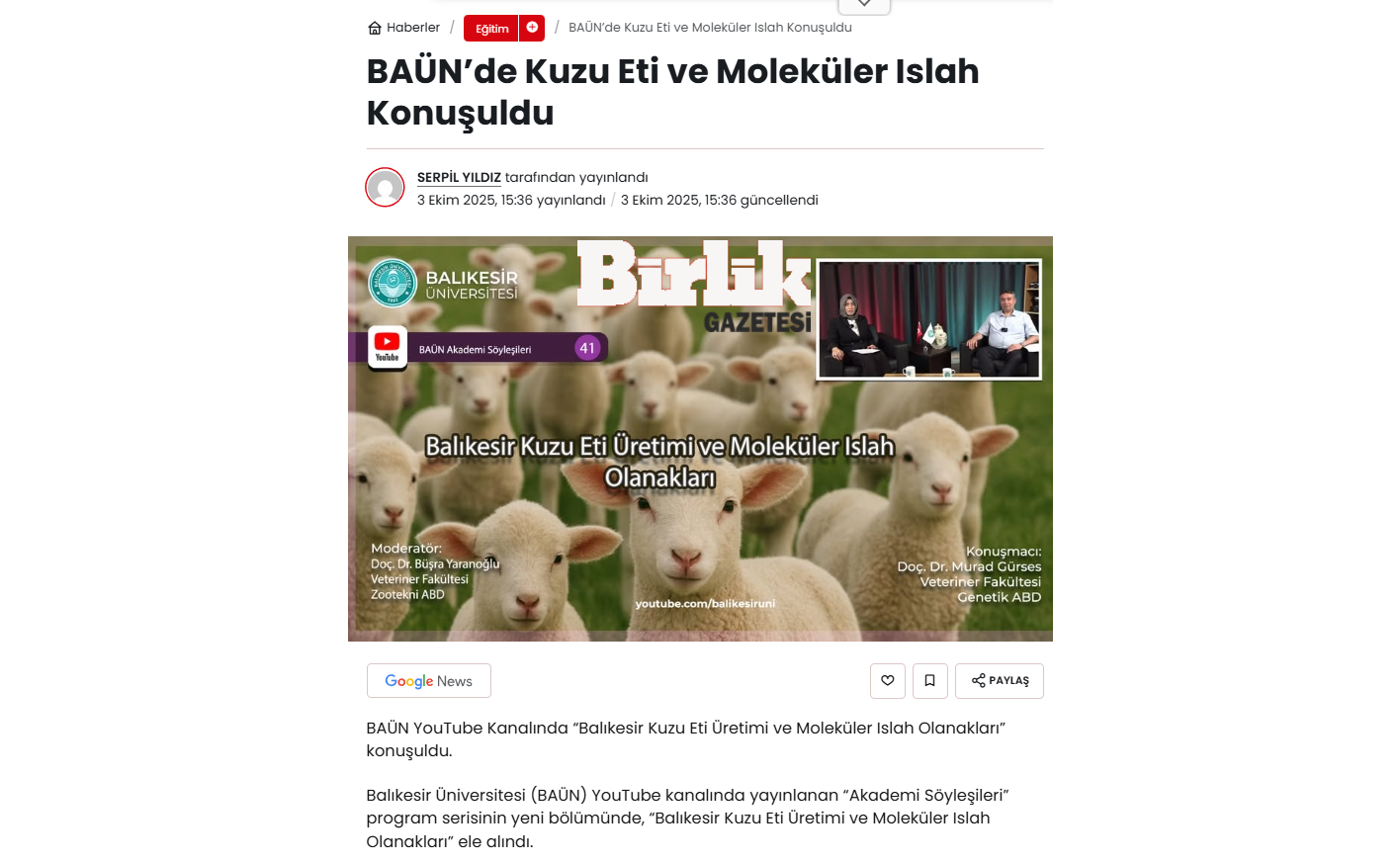 BAÜN’de Kuzu Eti ve Moleküler Islah Konuşuldu