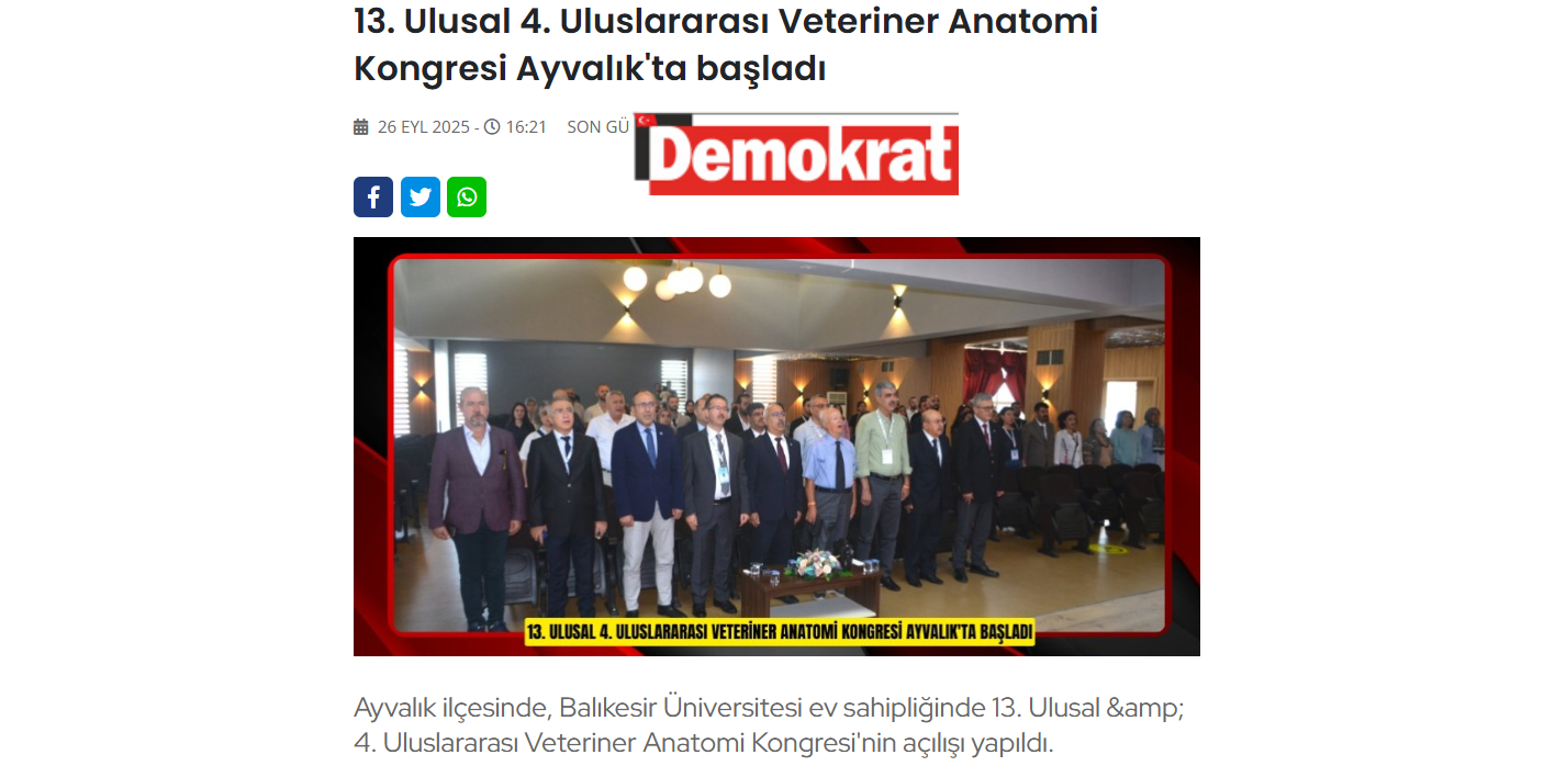 13. Ulusal 4. Uluslararası Veteriner Anatomi Kongresi Ayvalık'ta başladı