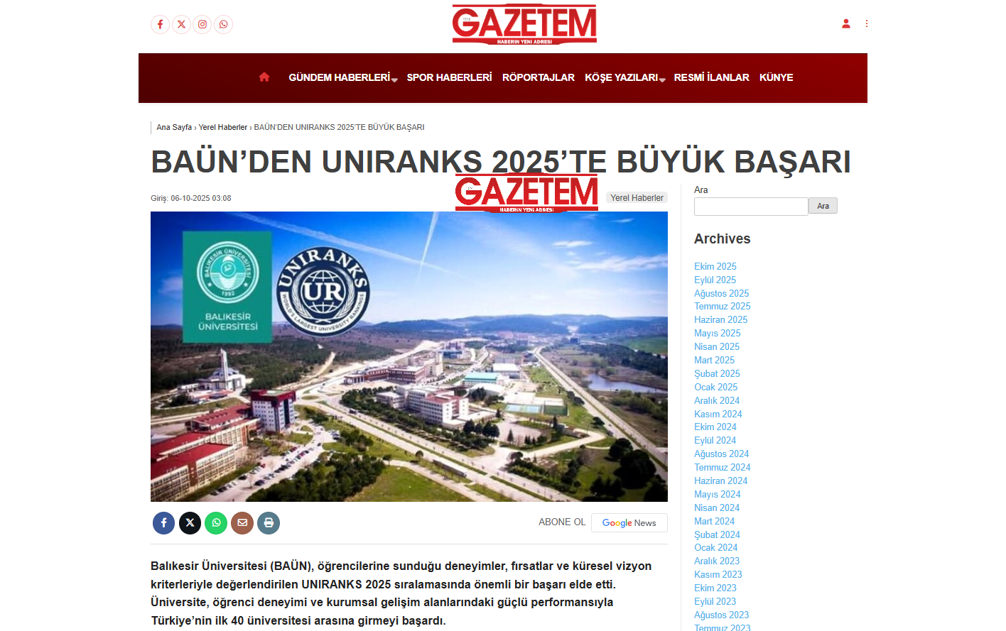 BAÜN’DEN UNI­RANKS 2025’TE BÜYÜK BAŞARI