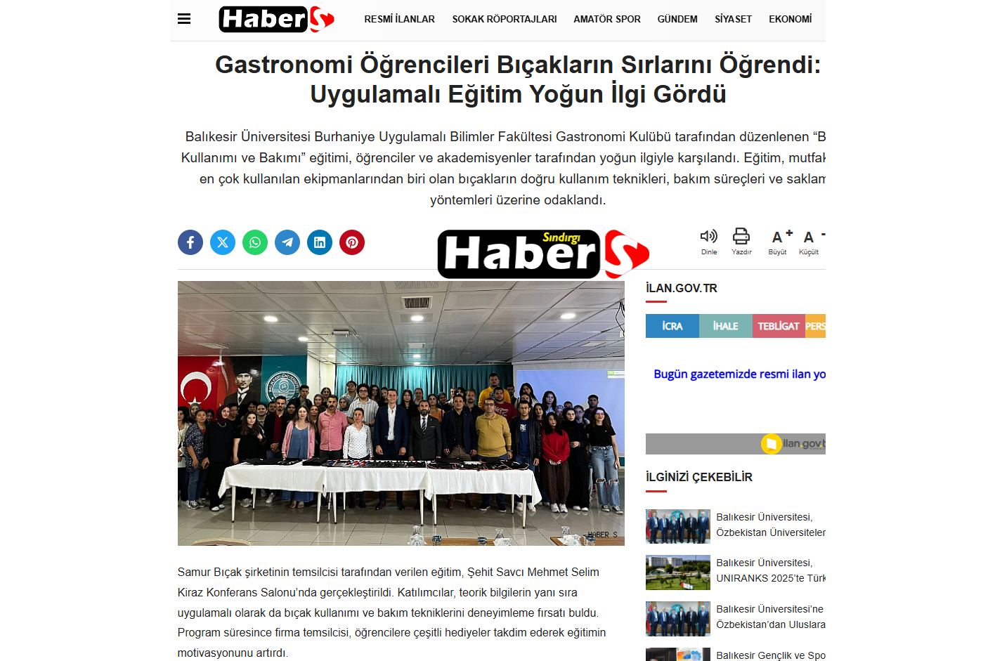 Gastronomi Öğrencileri Bıçakların Sırlarını Öğrendi: Uygulamalı Eğitim Yoğun İlgi Gördü