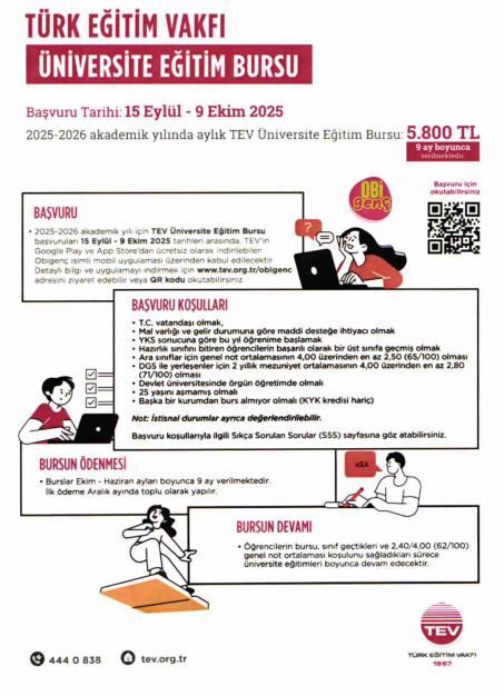 2025 - 2026 Eğitim Öğretim Yılı "TEV Üniversite Eğitim Bursu" 1