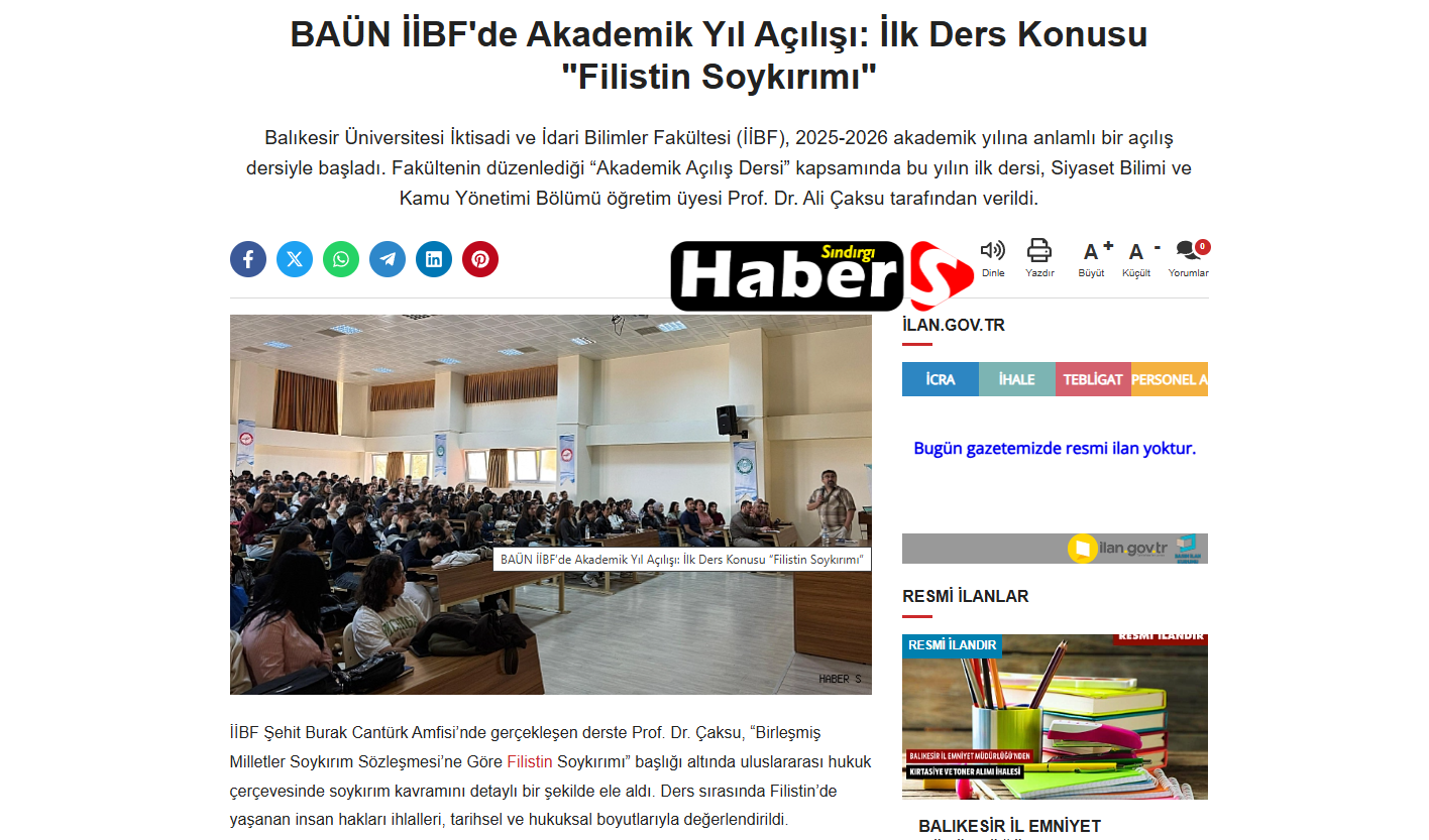 BAÜN İİBF'de Akademik Yıl Açılışı: İlk Ders Konusu "Filistin Soykırımı"