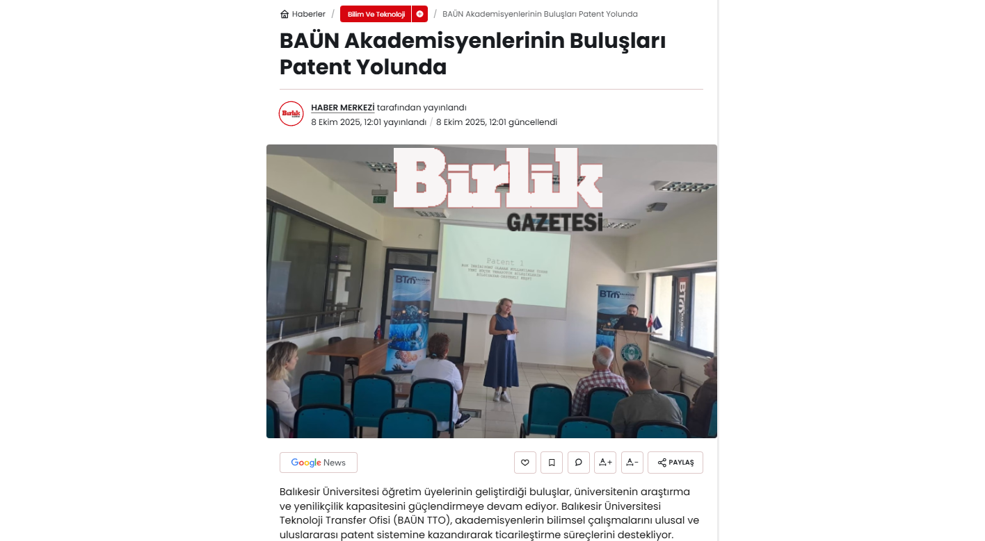 BAÜN Akademisyenlerinin Buluşları Patent Yolunda