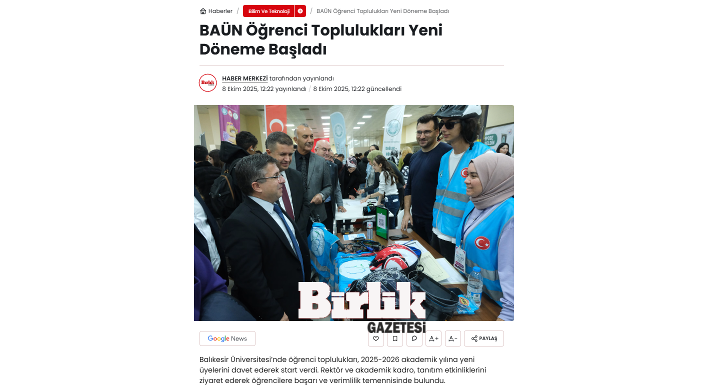 BAÜN Öğrenci Toplulukları Yeni Döneme Başladı