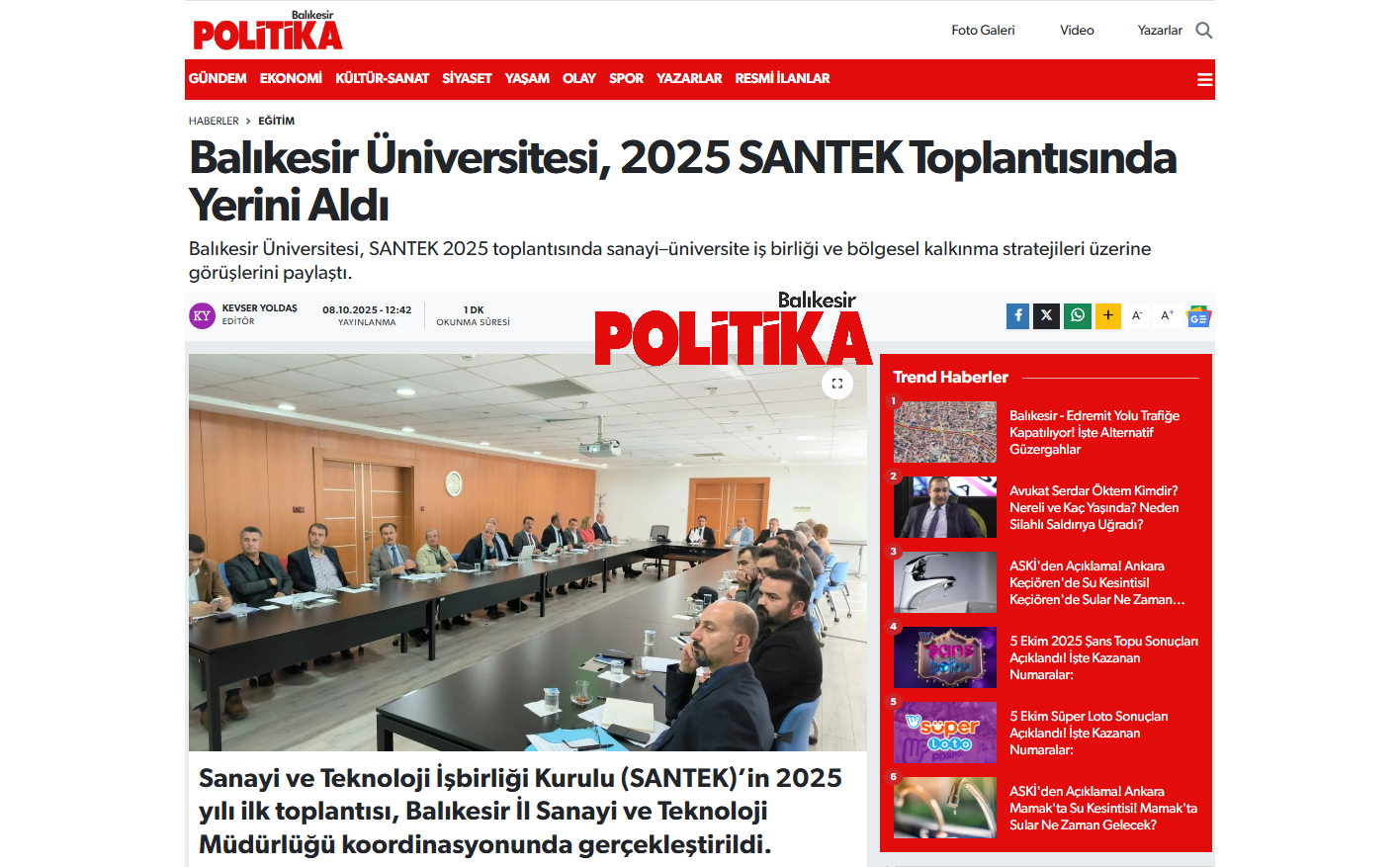 Balıkesir Üniversitesi, 2025 SANTEK Toplantısında Yerini Aldı