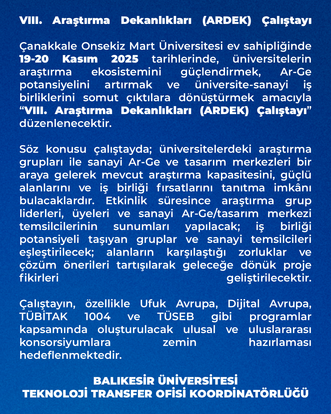 VIII. Araştırma Dekanlıkları (ARDEK) Çalıştayı 2