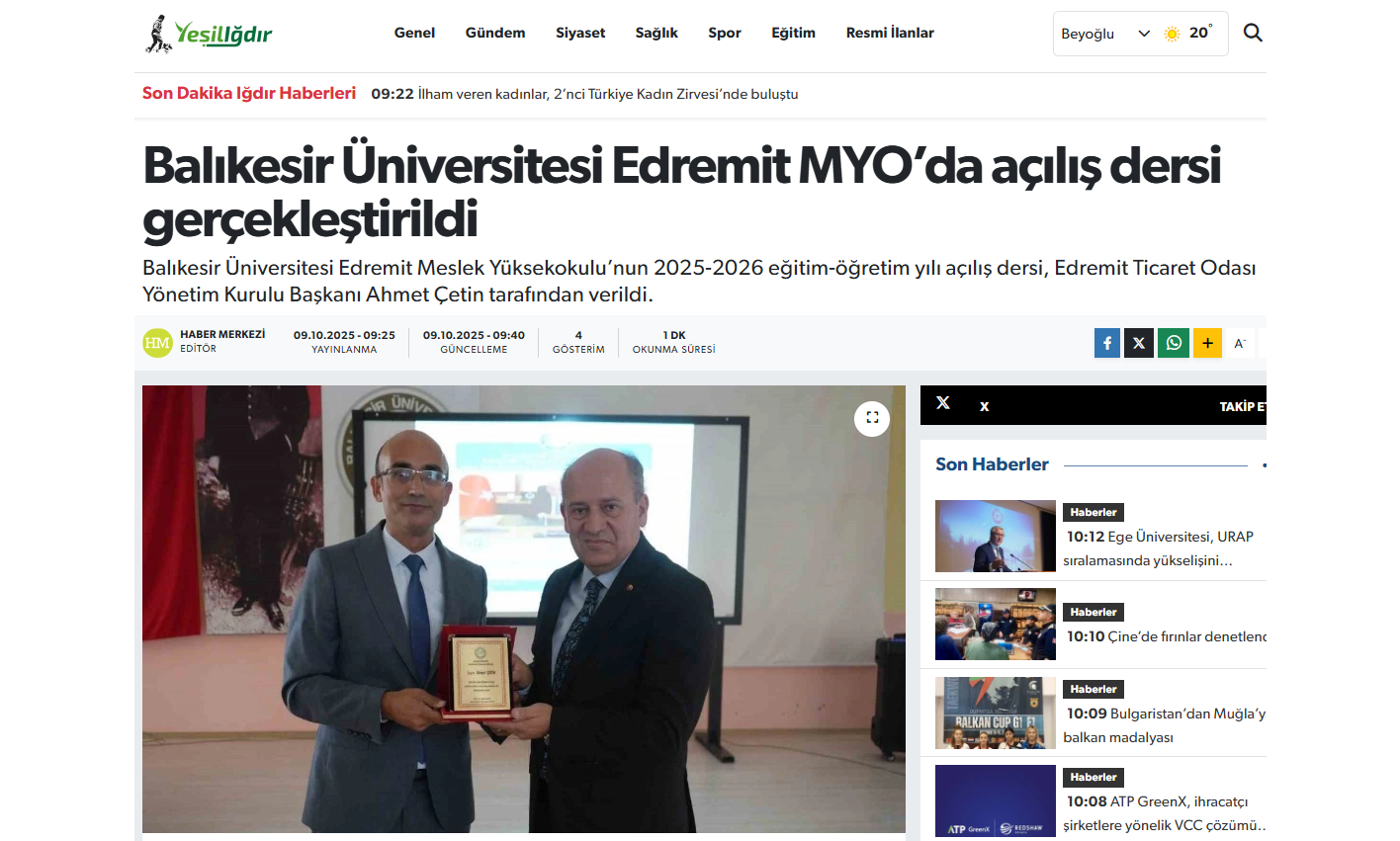 Balıkesir Üniversitesi Edremit MYO’da açılış dersi gerçekleştirildi