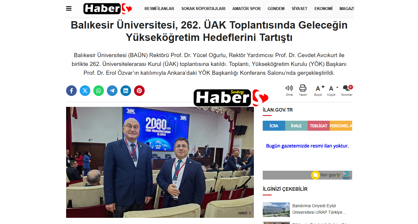 Balıkesir Üniversitesi, 262. ÜAK Toplantısında Geleceğin Yükseköğretim Hedeflerini Tartıştı