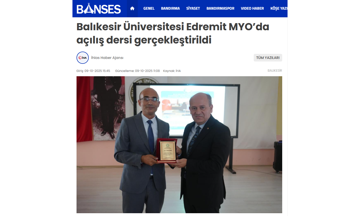 Balıkesir Üniversitesi Edremit Myo' da Açılış Dersi Gerçekleştirildi 