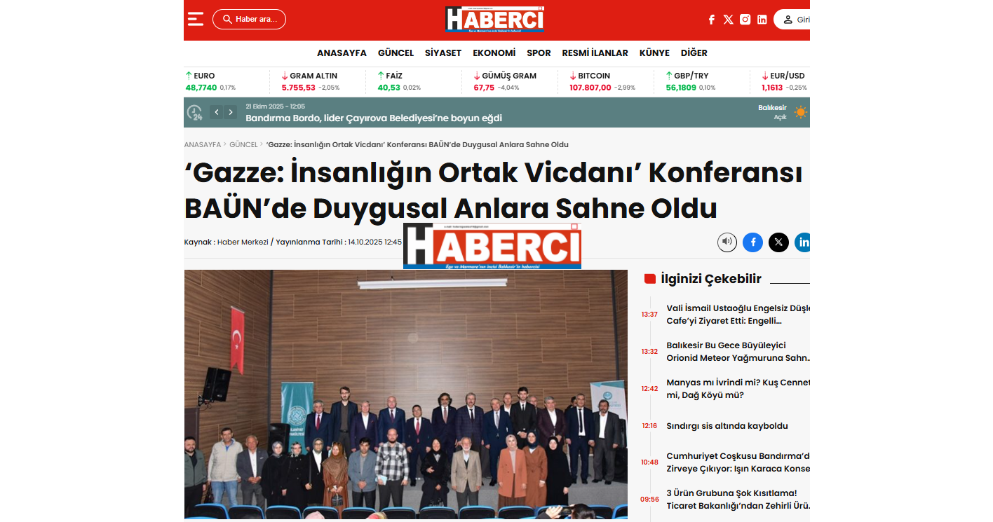 'Gazze: İnsanlığın Ortak Vicdanı' Konferansı BAÜN' de Duygusal Anlara Sahne Oldu