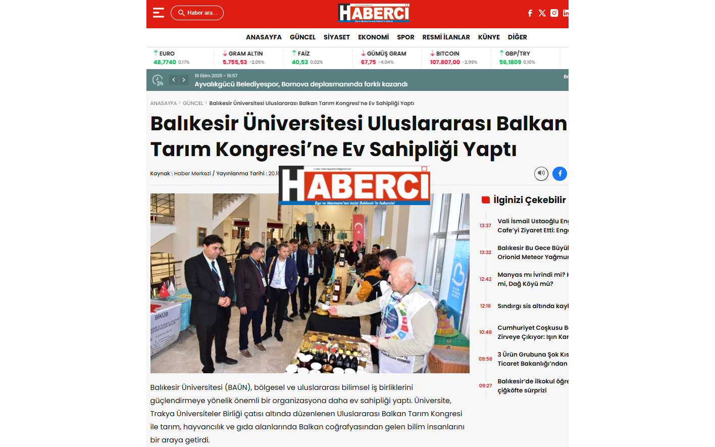 Balıkesir Üniversitesi Uluslararası Balkan Tarım Kongresi' ne Ev Sahipliği Yaptı