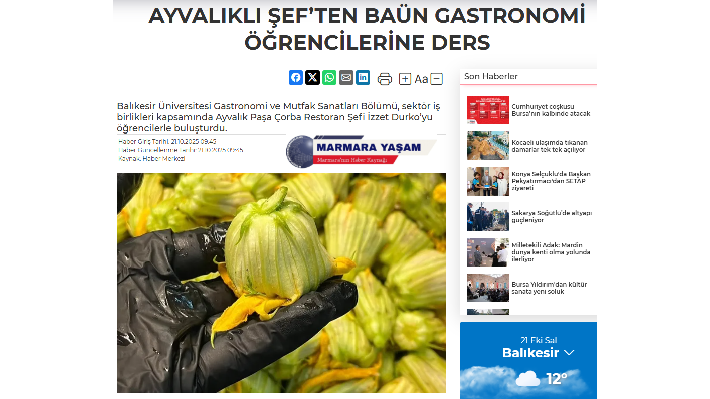 AYVALIKLI ŞEF’TEN BAÜN GASTRONOMİ ÖĞRENCİLERİNE DERS