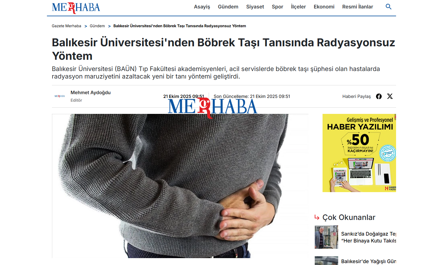 Balıkesir Üniversitesi'nden Böbrek Taşı Tanısında Radyasyonsuz Yöntem