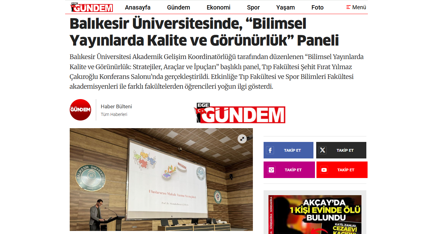 Balıkesir Üniversitesinde, “Bilimsel Yayınlarda Kalite ve Görünürlük” Paneli