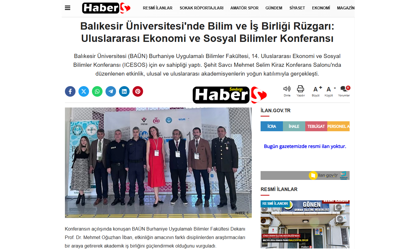 Balıkesir Üniversitesi'nde Bilim ve İş Birliği Rüzgarı: Uluslararası Ekonomi ve Sosyal Bilimler Konferansı